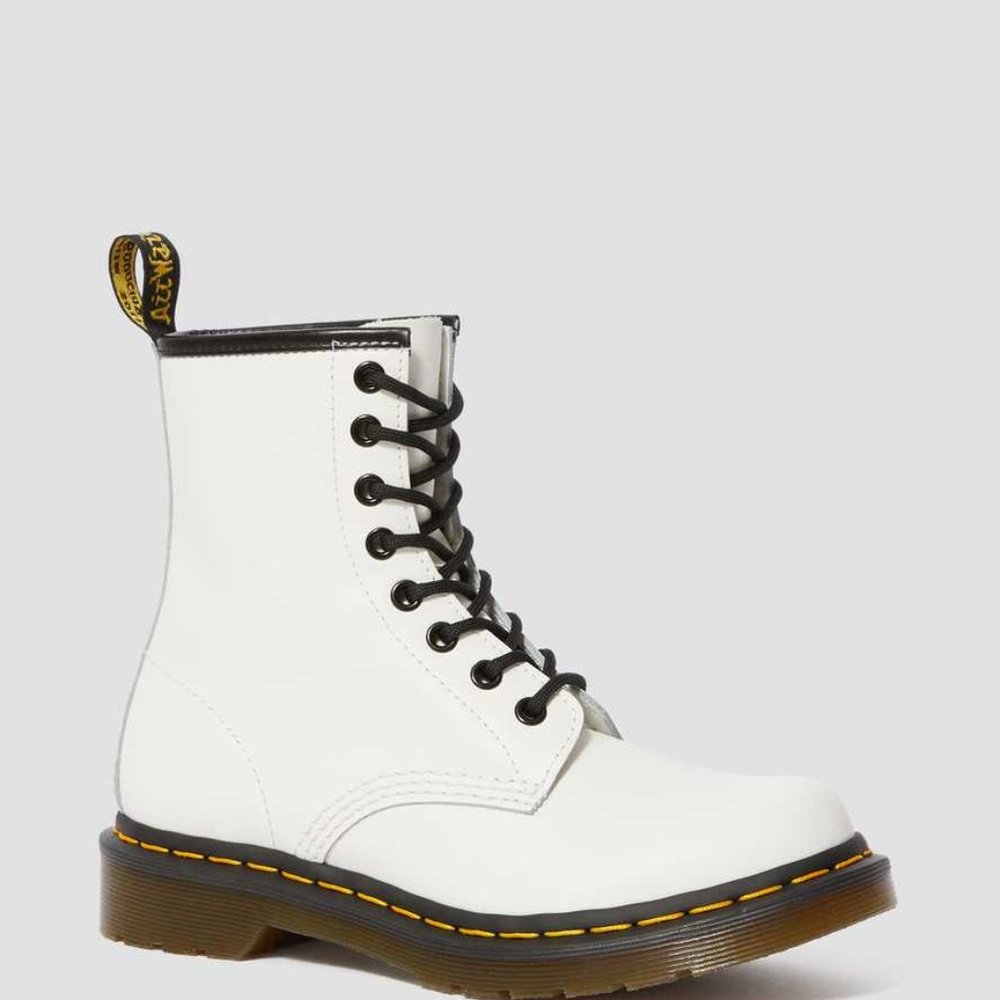 White Smooth Leather Lace Up Boot